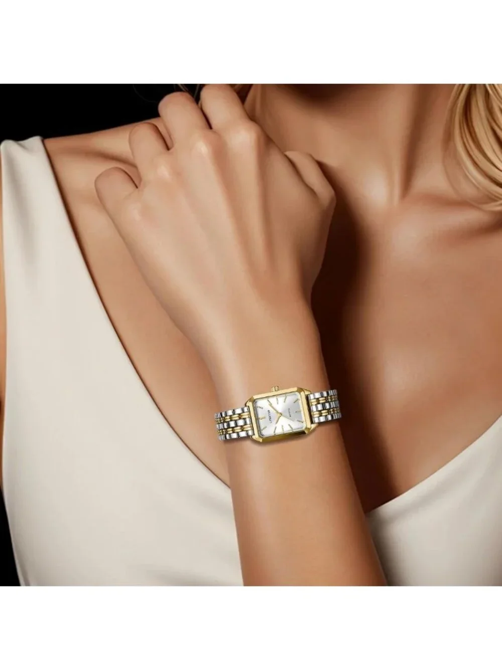 Dainty Gold-Tone Cheetah Watch for Women, Retro Rectangular Case, Stainless